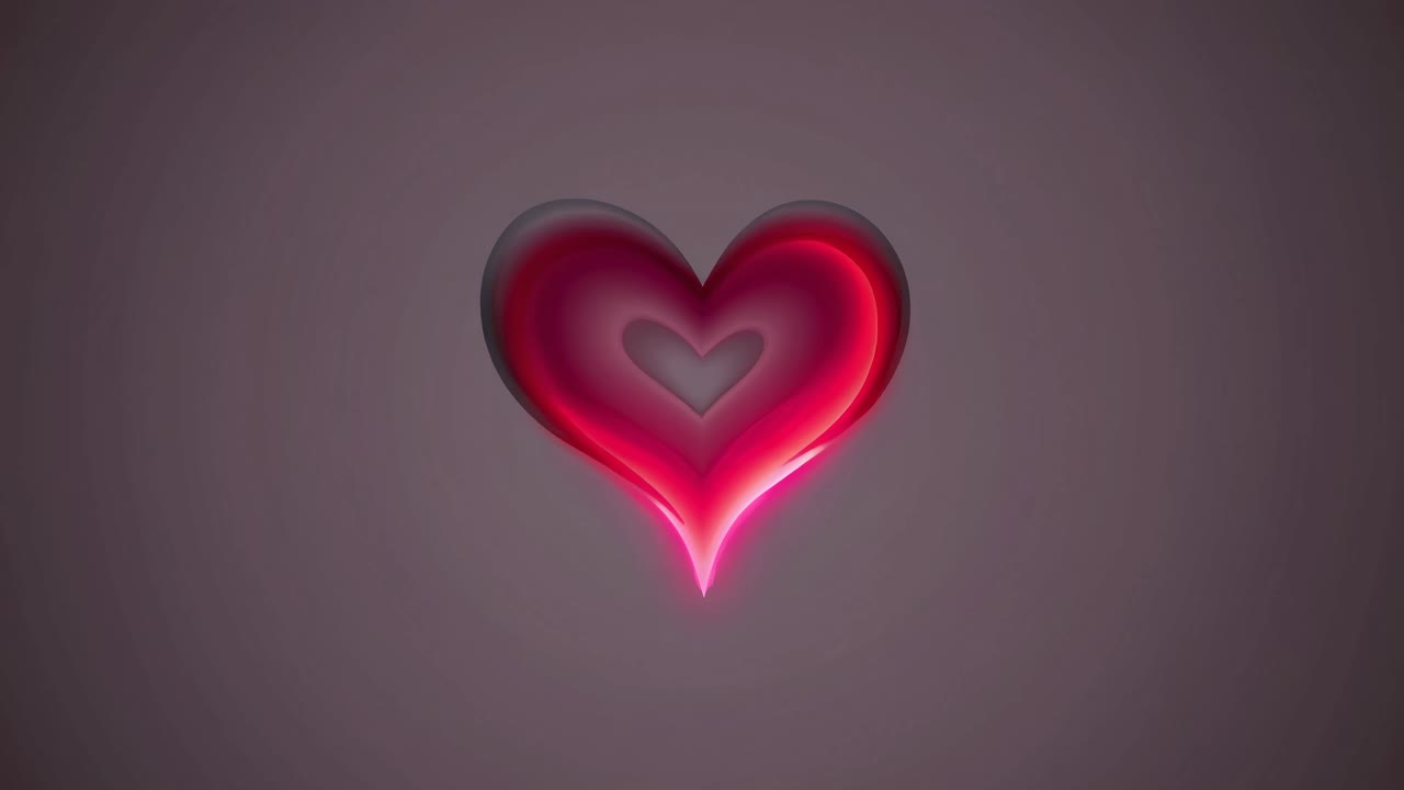 Glowing pink heart with a smaller heart inside. Neon heart design on a dark background. Bright heart