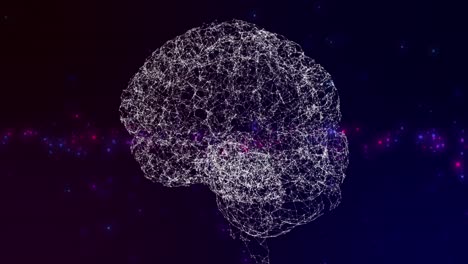 icono del cerebro humano girando contra manchas azules y rosadas de luz sobre fondo azul