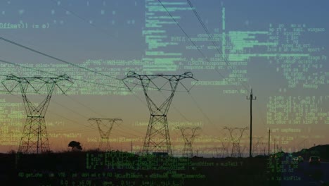 Animation-of-data-processing-over-landscape-with-electricity-pylons