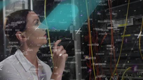 animación de fallos y números cambiantes sobre servidores de verificación de mujeres caucásicas