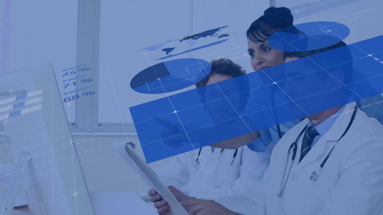 animación del procesamiento de datos financieros sobre diversos médicos