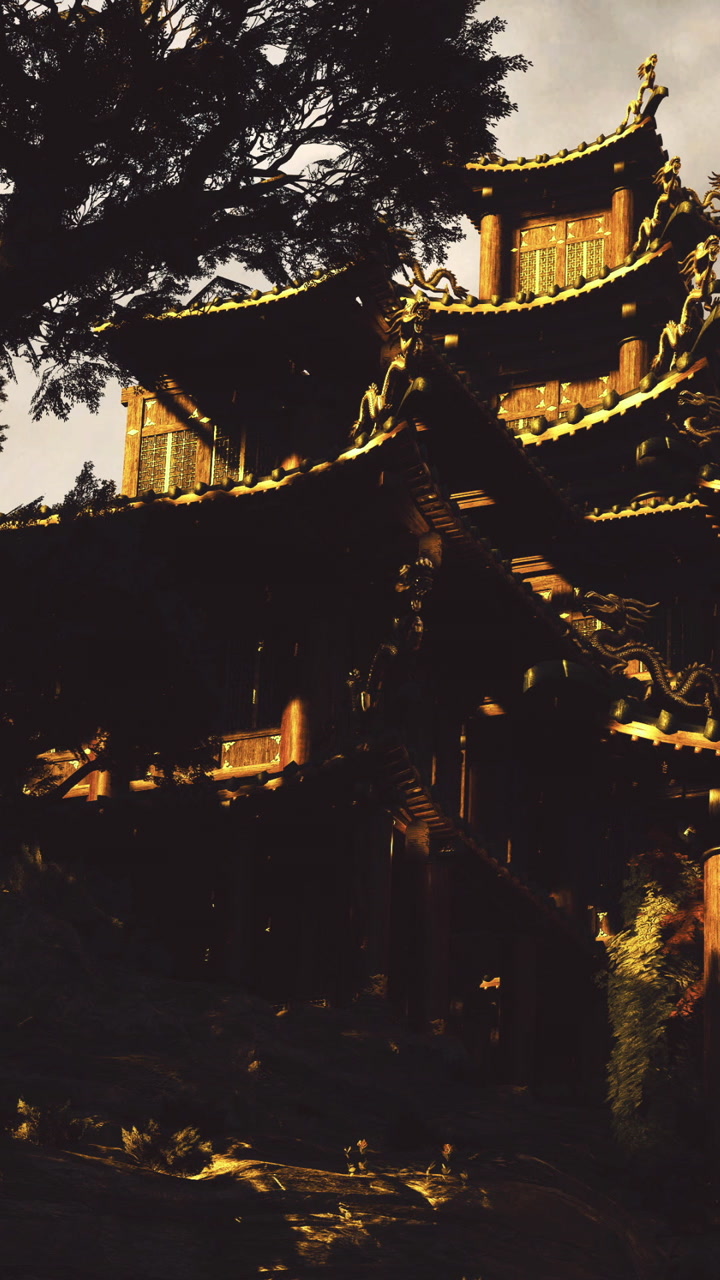 Beautiful ancient architecture bathed in golden sunlight during sunset