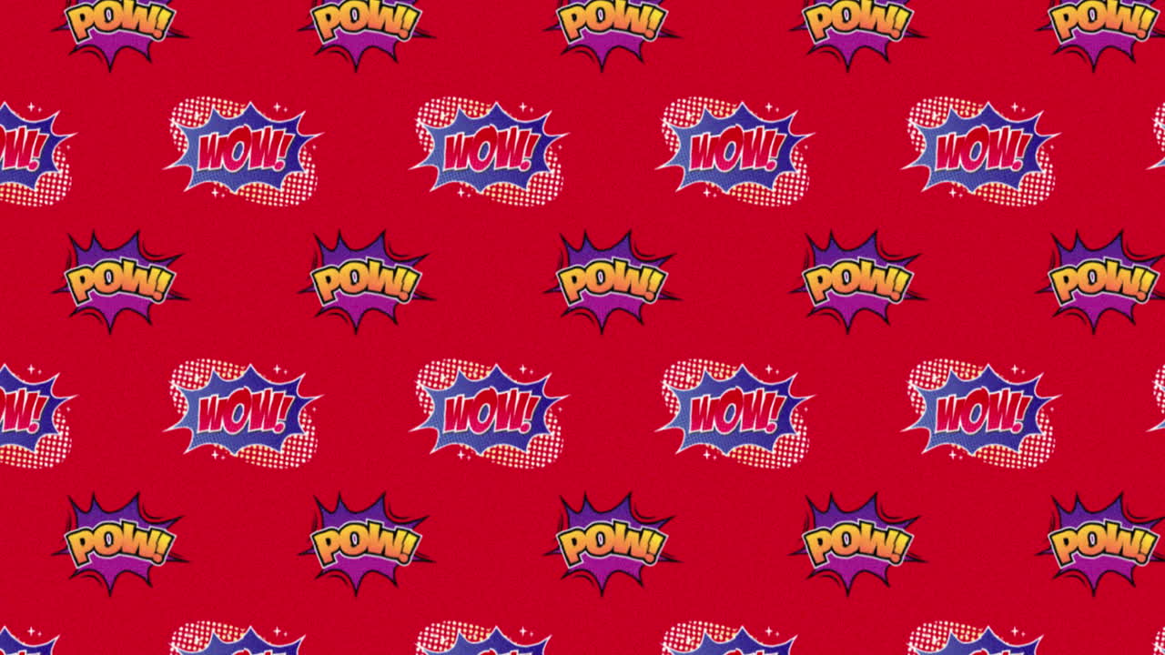 animación de múltiples burbujas de habla de dibujos animados vintage con wow! y pow! texto en movimiento