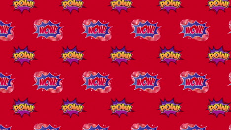 animation of multiple vintage comic cartoon speech bubbles with wow! and pow! text moving