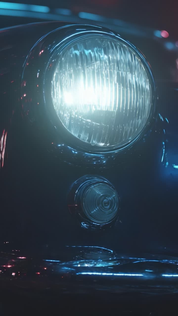 Glistening Vintage Car Headlight With Reflections and Glossy Finish: A Close-Up View Capturing the Charm of Retro Automotive Design