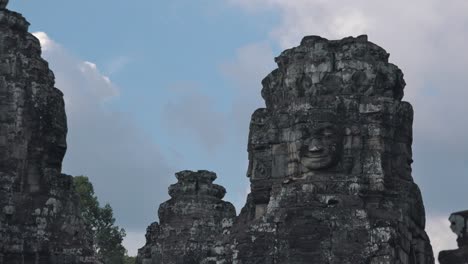 close timeplase of the bayon temple faces near angkor wat