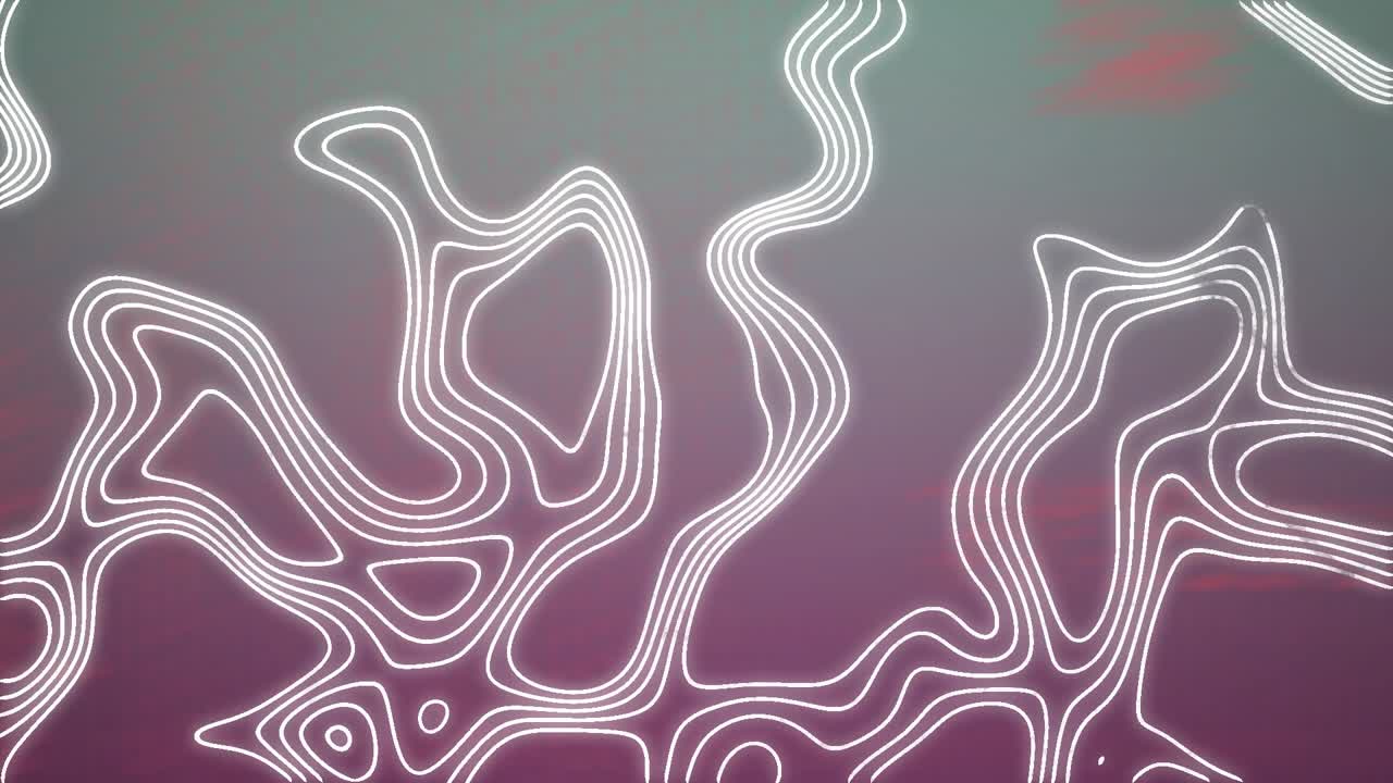 Animation of red dots and waves over green and pink background with data processing