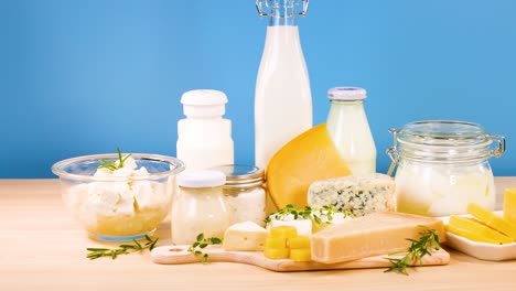 assorted dairy items displayed on a table