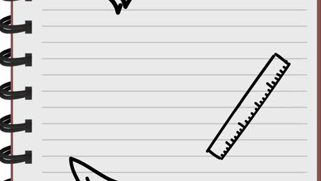 animación de los iconos de los artículos escolares que se mueven sobre un fondo blanco