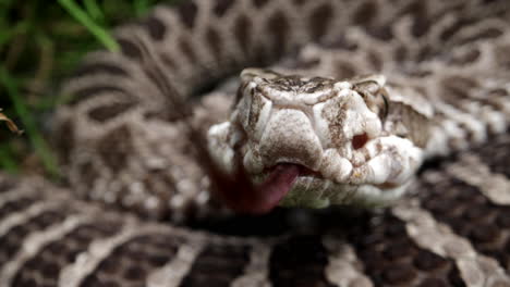 Makro-Nahaufnahme-Von-Reptil-Klapperschlange-Massasauga-Rattler---Schlange-Im-Gras