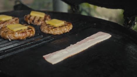 grilling burgers and bacon