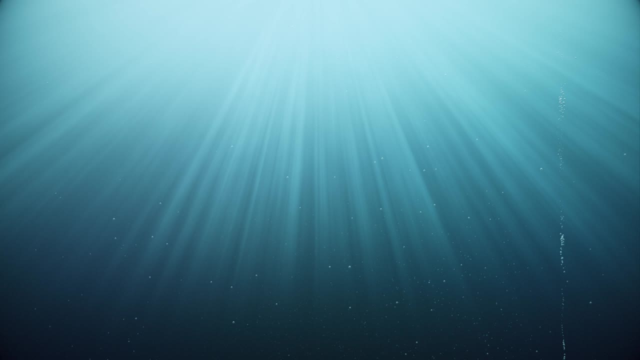 Deep Sea with Bubbles Underwater Abstract Ethereal Heavenly Light Rays Background Loop