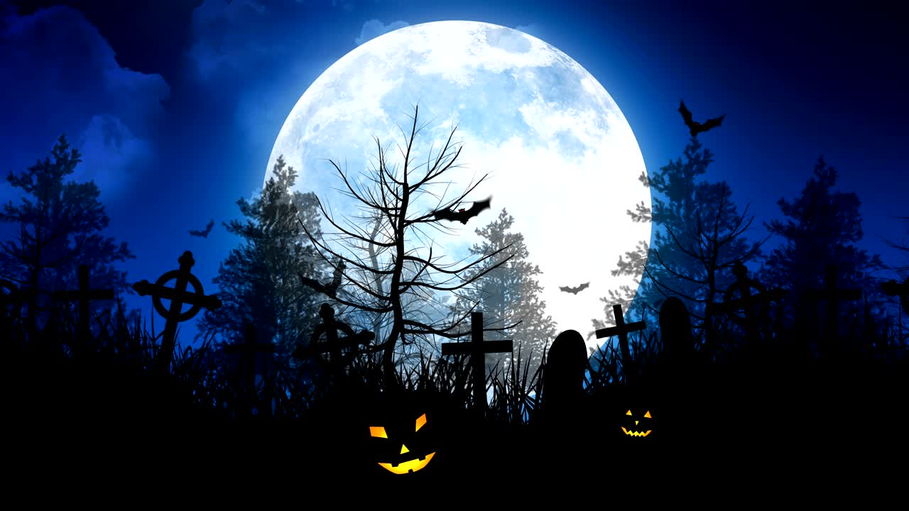 홀로윈 묘지와 달과 박