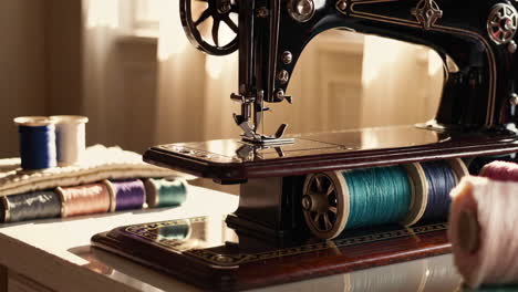 antique sewing machine with threads