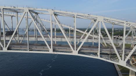 traffic over the blue water bridge, port huron michigan, usa