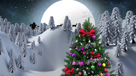 Animation-Einer-Nächtlichen-Winterlandschaft-Mit-Schnee-Und-Weihnachtsbaum