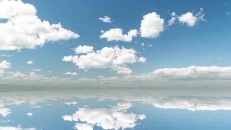 futuristic background consisting of time lapse clip of white fluffy clouds over blue sky and their reflection, video loop