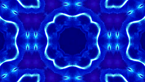 microworld, mandala o fondo abstracto de neón ornamental. composición azul simétrica compleja con partículas de brillo que forman estructuras onduladas como en un caleidoscopio. animación suave en bucle 4k 3d. 27