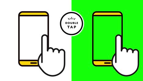 animation of a hand icon double-tapping a phone. this is a simple, flat illustration.