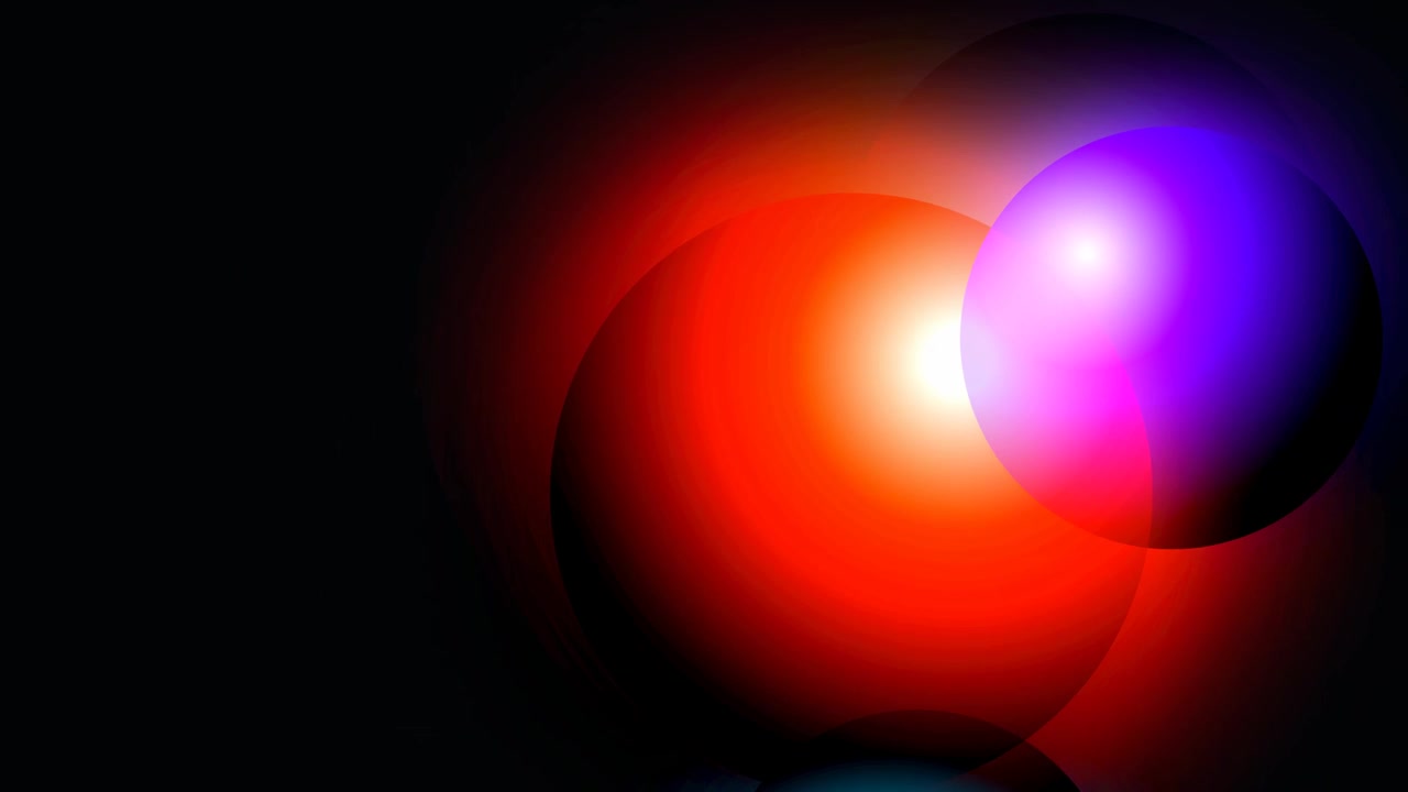 Abstract Motion Graphics Featuring Glowing Red, Blue, and Purple Spheres