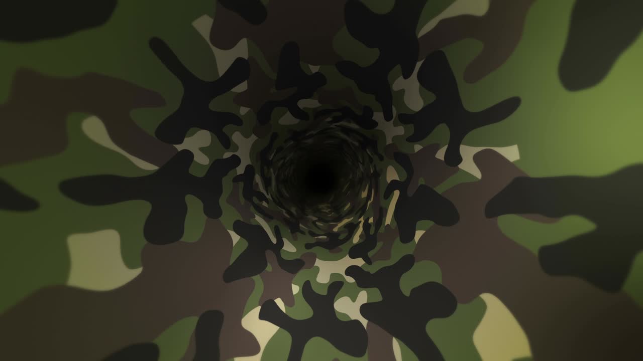 Green camouflage pattern background. Military uniform concept. Abstract line and wave texture. Loop animation.