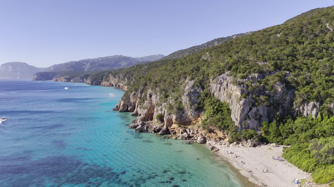 Aerial Reveal Beautiful Coastline and Crystal Clear Sea of Sardinia