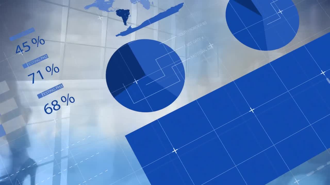 사무실에서 는 사람들의 낮은 부분에 대한 통계 데이터 처리의 애니메이션