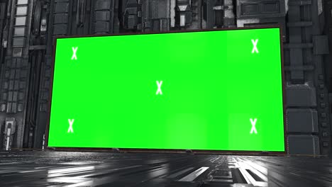 túnel creativo abstracto y pantalla verde modelo de cartelera del canal alfa. neón, bares y tecnología de led púrpura azul, ciencia ficción, renderizado cyberpunk futurista en 3d con marco en blanco.