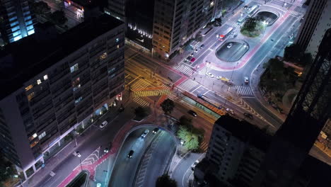 aerial view of paulista avenue, at night, sao paulo, brazil