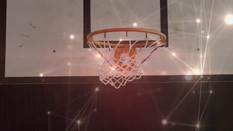 animation of network of connections over basketball match in gym