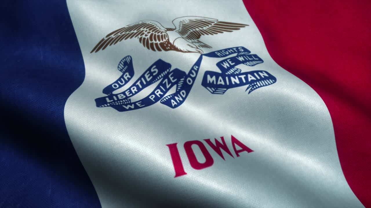Bandiera dell'Iowa che sventola al vento. Bandiera nazionale dell'Iowa. Animazione in loop continuo della bandiera dell'Iowa. 4K.