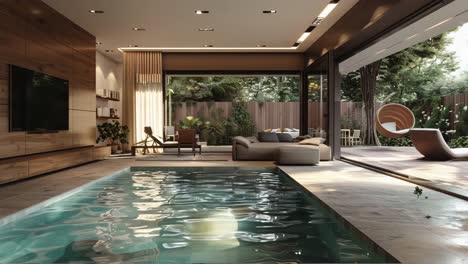 modern luxury home with pool and garden view
