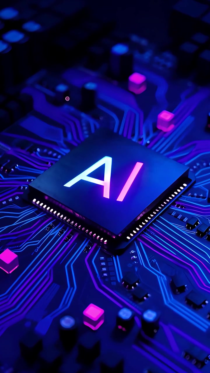 Sfondo Tecnologico Futuristico con Scheda Madre e Chip AI 4K