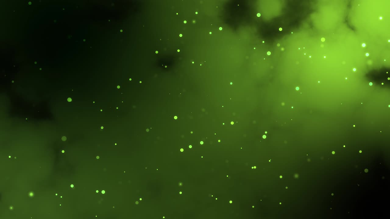 Abstrakt baggrund med grønne partikler og lav dybdeskarphed øverst og nederst på skærmen. Slowmotion. Animation. 4K