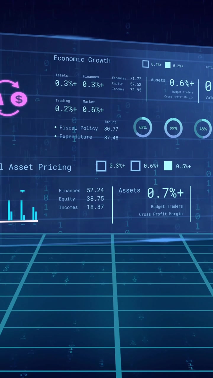 Animasjon av skjerm med bankdata over svart bakgrunn