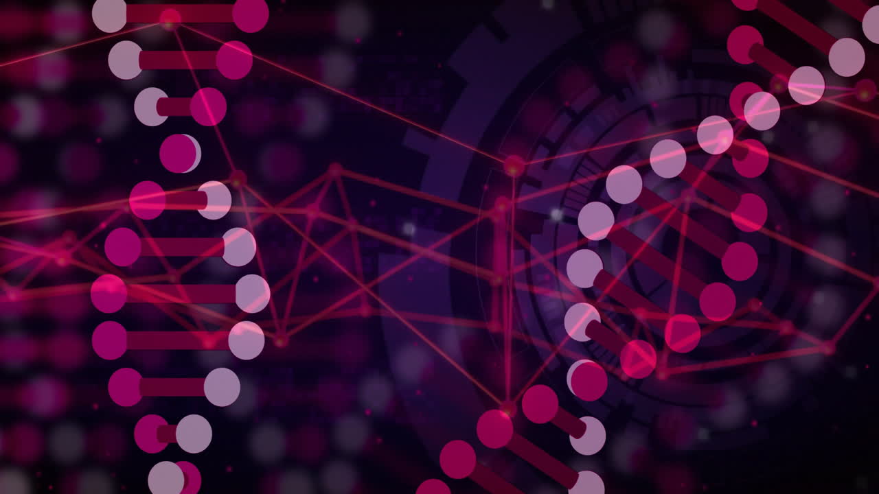 formas geométricas y puntos conectados, animación de red digital sobre fondo oscuro