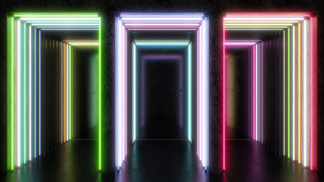 박이는 무지개, 네온 불빛, 레이저, 반이는 통로, 터널, 빛나는 - 4k 무결한 vj 루프 모션 배경 애니메이션
