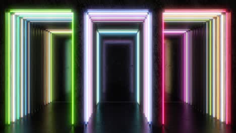 luces de neón parpadeantes arco iris laser parpadeo túneles del pasillo brillan - 4k sin costuras vj bucle de movimiento animación de fondo