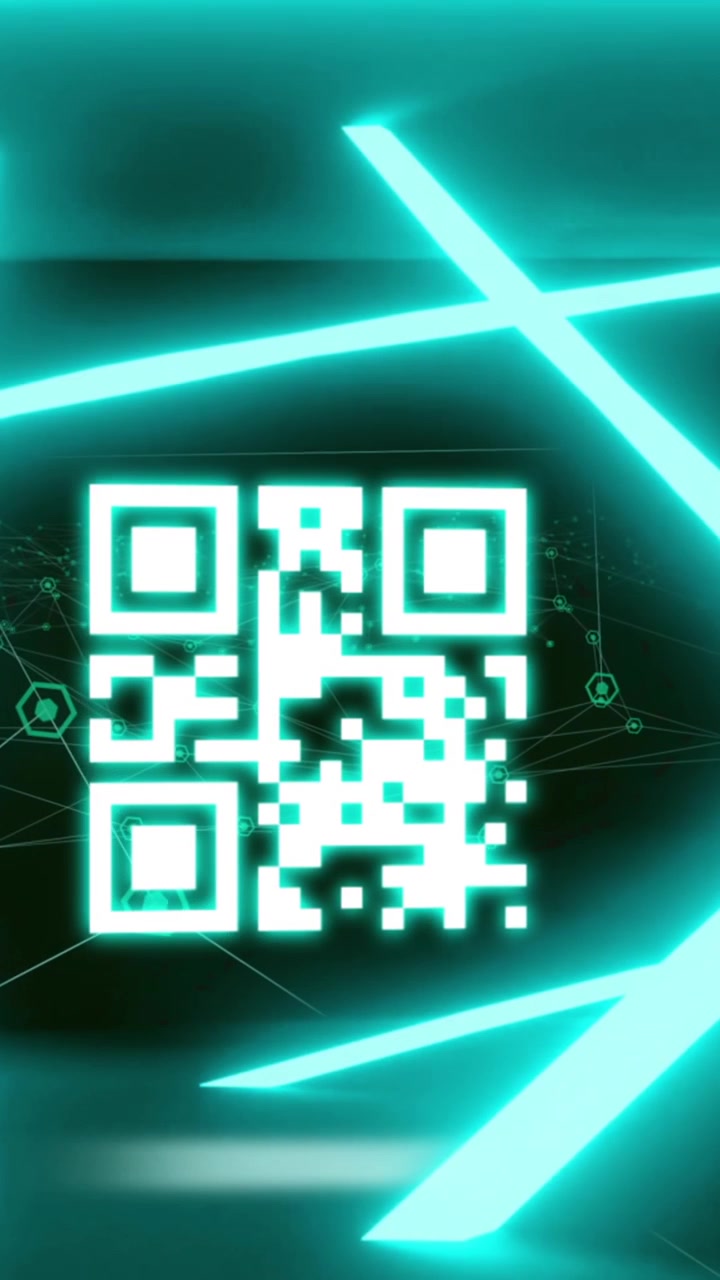 Animation of qr code glowing with blue neon stripes over blue background