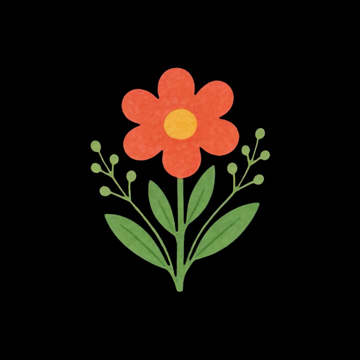 Ilustração de flor vermelha animada em fundo preto