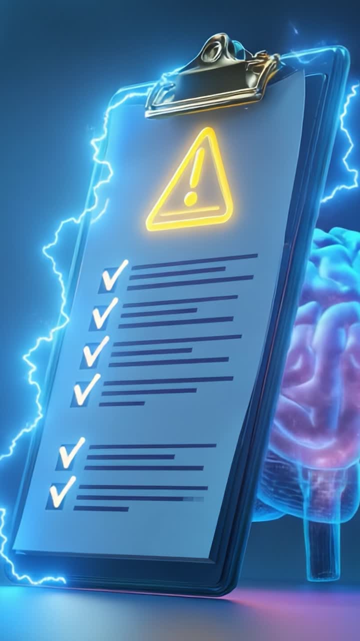 Una Transformación Electrizante: Una Lista de Verificación que Avanza desde las Advertencias Iniciales hasta la Finalización, Capturando la Esencia del Funcionamiento Cerebral en un Entorno Futurista.