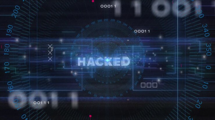 Animation of hacked text and data processing over circuit board