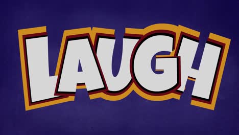 animation of laugh text in white over purple background