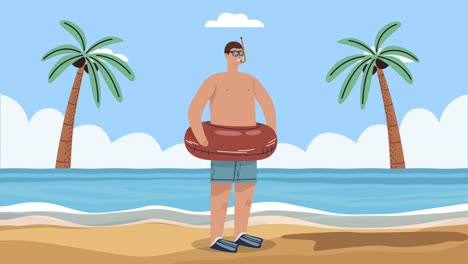 man on a beach with life preserver