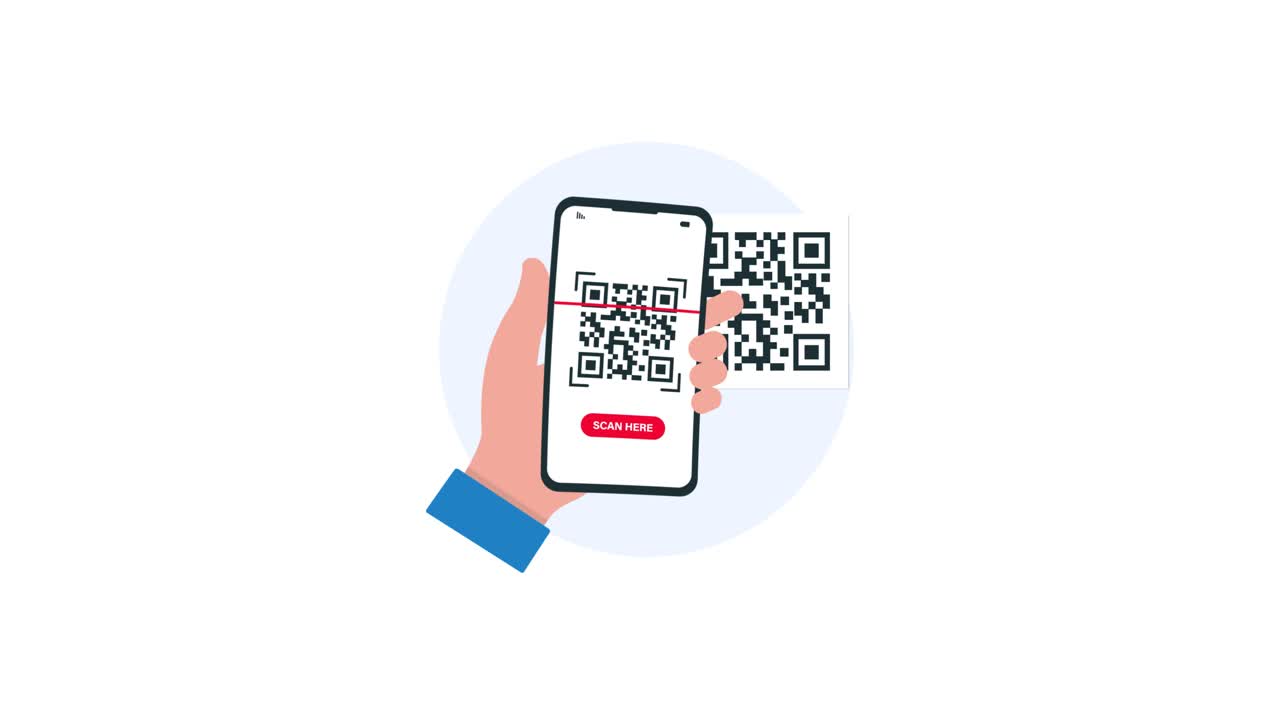 Animated Hand Holding Smartphone Scanning QR Code