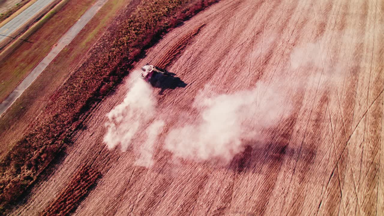 Bird's eye view of a gmo free soybean field during harvest in Georgia