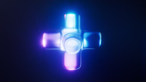 loop animation of dark gem glass with neon light effects, 3d rendering.