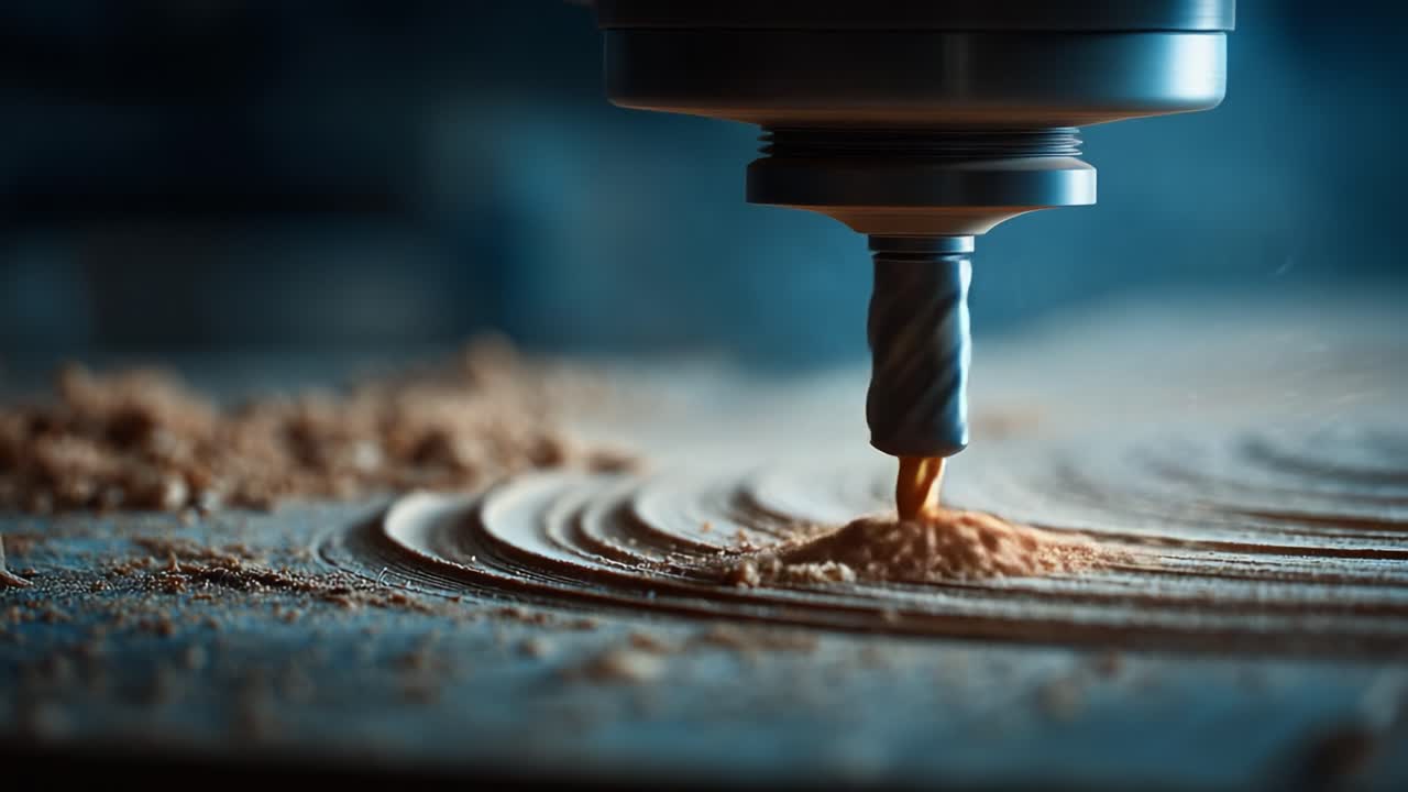 Precision Craftsmanship: A Close-Up on a Router in Action Shaping Wood with Intricate Patterns and Fine Dust Beneath Its Rotating Bit