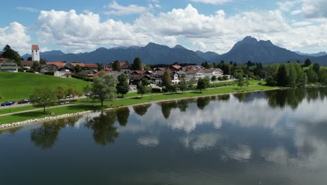 hopfensee lake and town waterfront hopenfen swabia bavaria germany drone aerial view