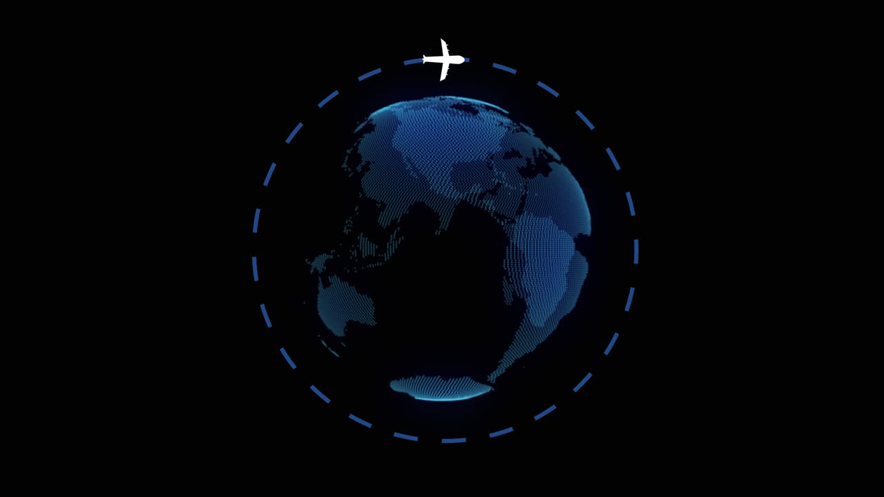 4k digitalmente avión volando alrededor de la tierra en fondo negro